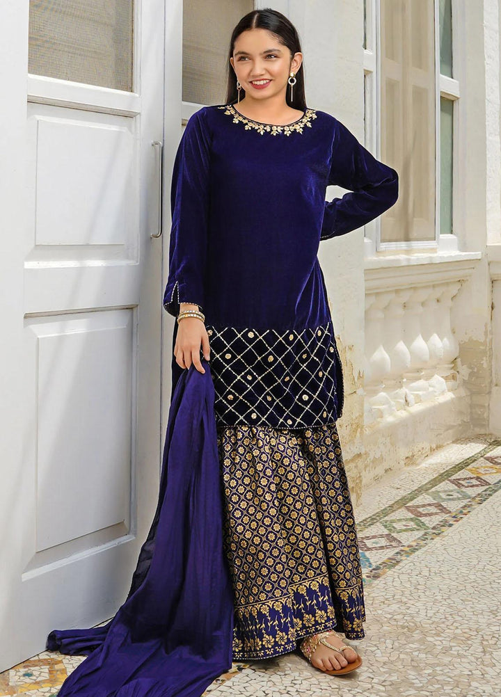 Ochre Velvet Eastern 3 Piece Suit for Girls -  OVF-33