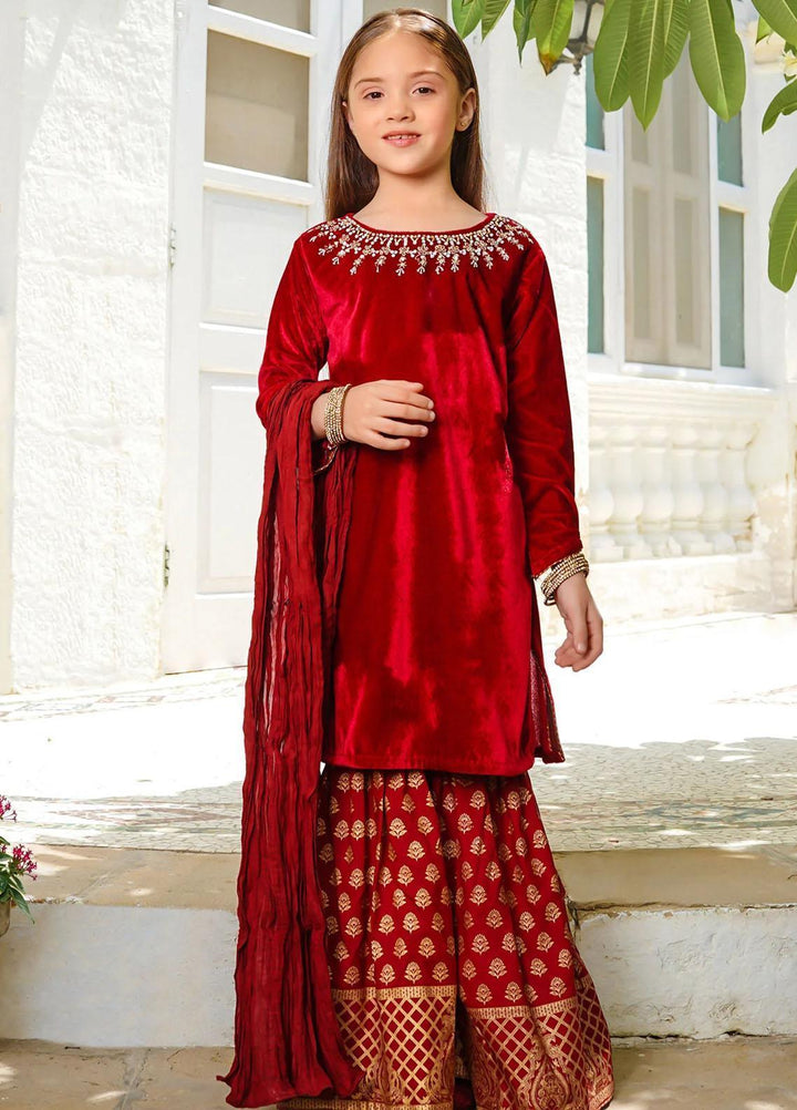Ochre Velvet Eastern 3 Piece Suit for Girls -  OVF-34