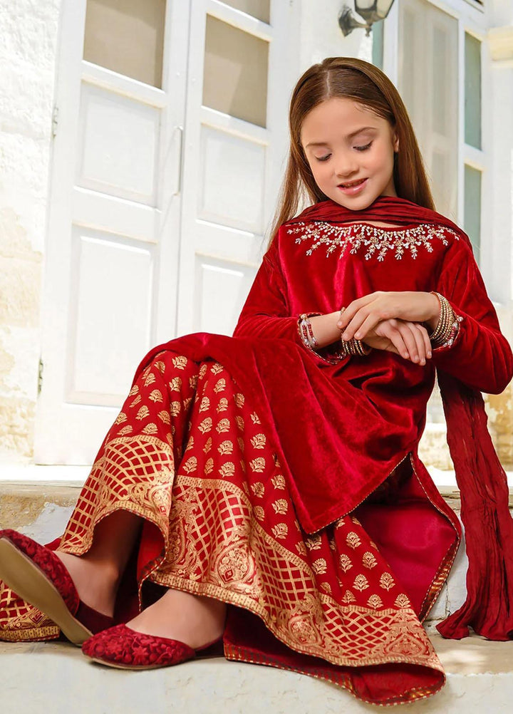 Ochre Velvet Eastern 3 Piece Suit for Girls -  OVF-34