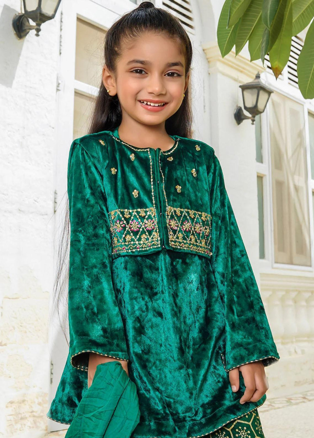 Ochre Velvet Eastern 3 Piece Suit for Girls -  OVF-36