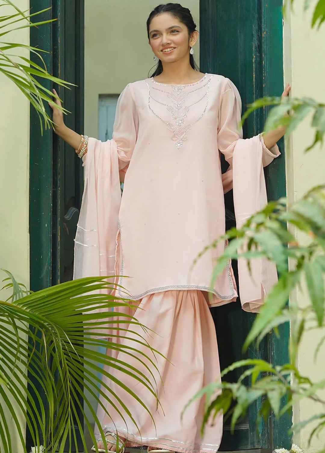 Ochre Pret Eastern Chiffon 3 Piece Suit OFW-AC-45