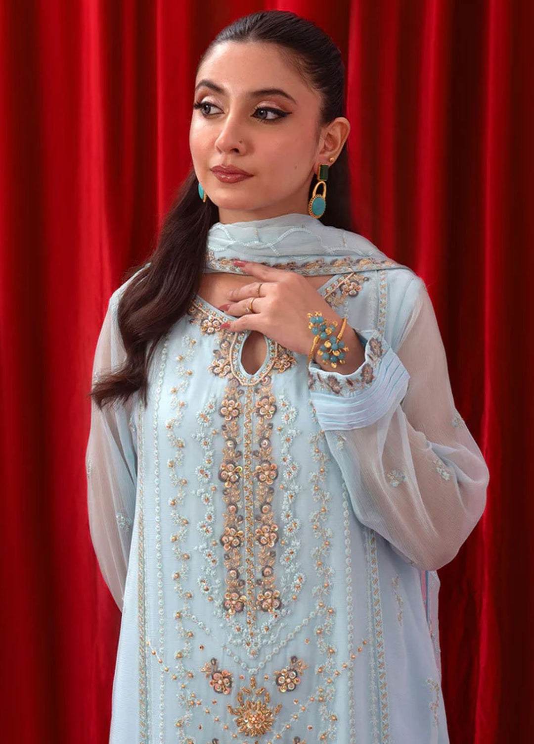 Ochre Pret Embroidered Chiffon 3 Piece SOF-06