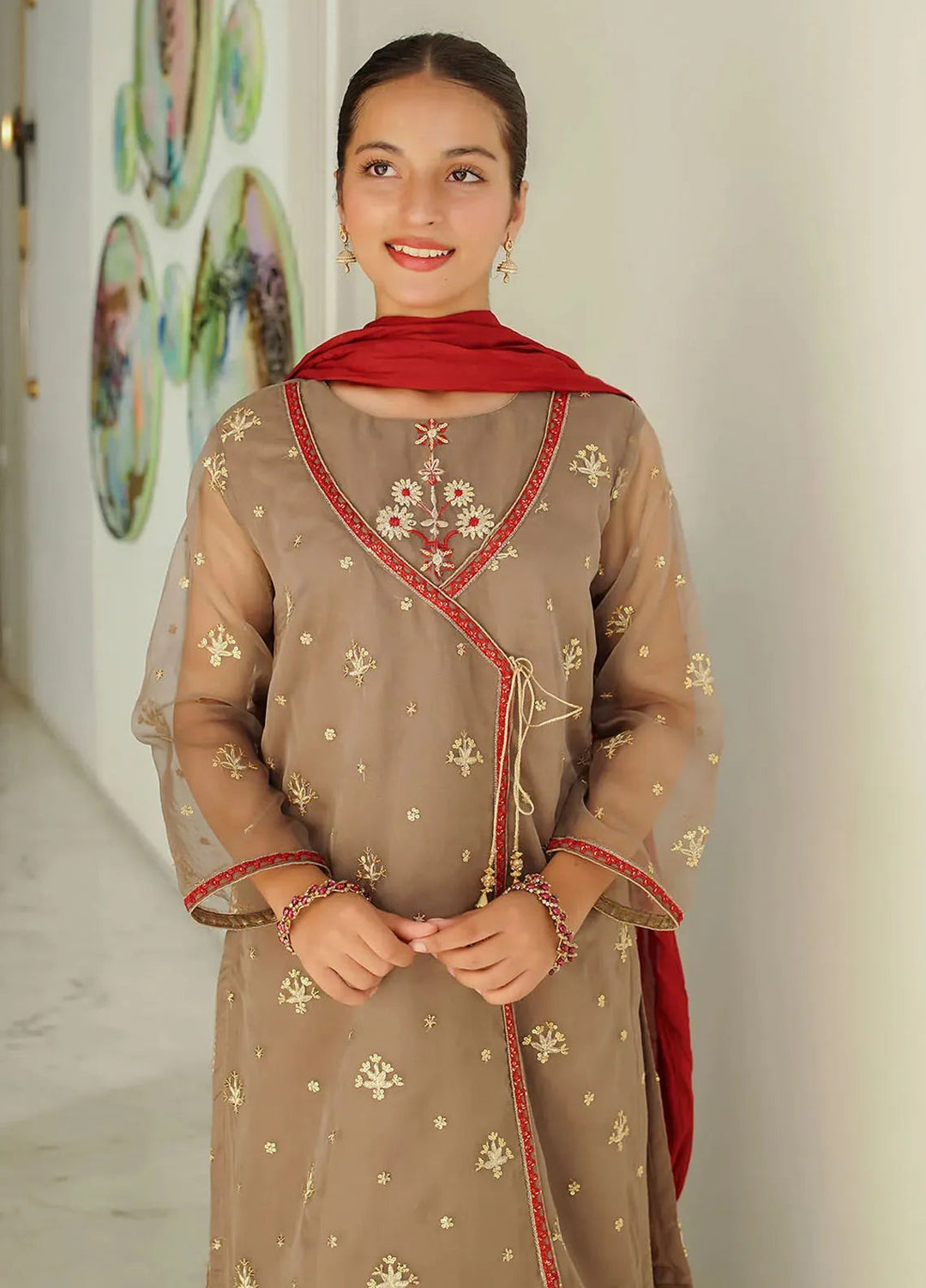 Ochre Pret Embroidered Organza 3 Piece Suit SHD-13