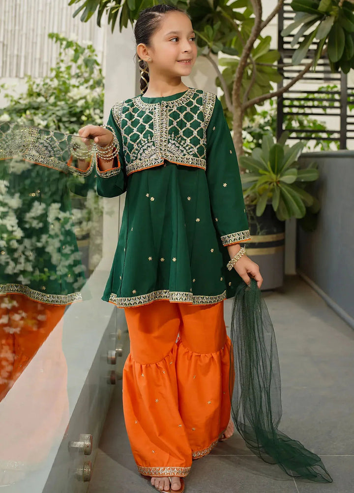 Ochre Pret Embroidered Raw Silk 3 Piece Suit INMHD-04