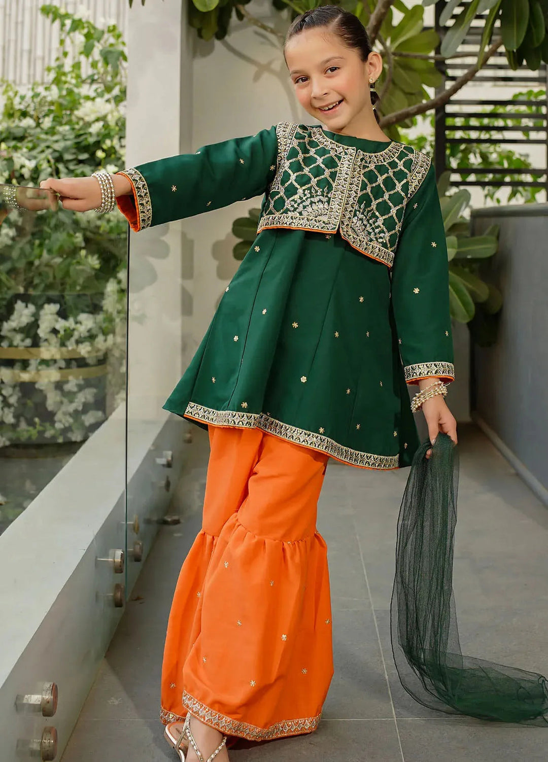 Ochre Pret Embroidered Raw Silk 3 Piece Suit INMHD-04