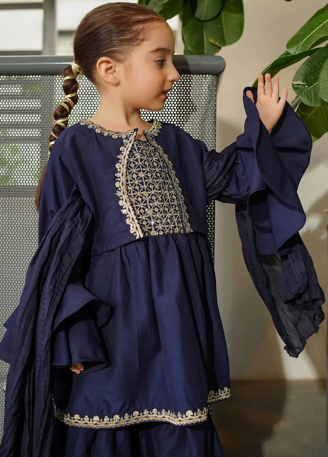 Ochre Pret Embroidered Raw Silk 3 Piece Suit INSHD-06