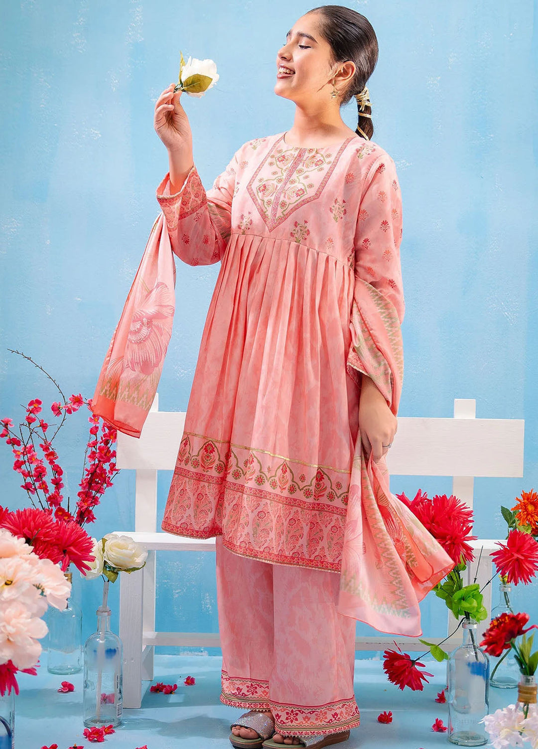 Ochre Pret Printed Lawn 3 Piece Suit Corf-25