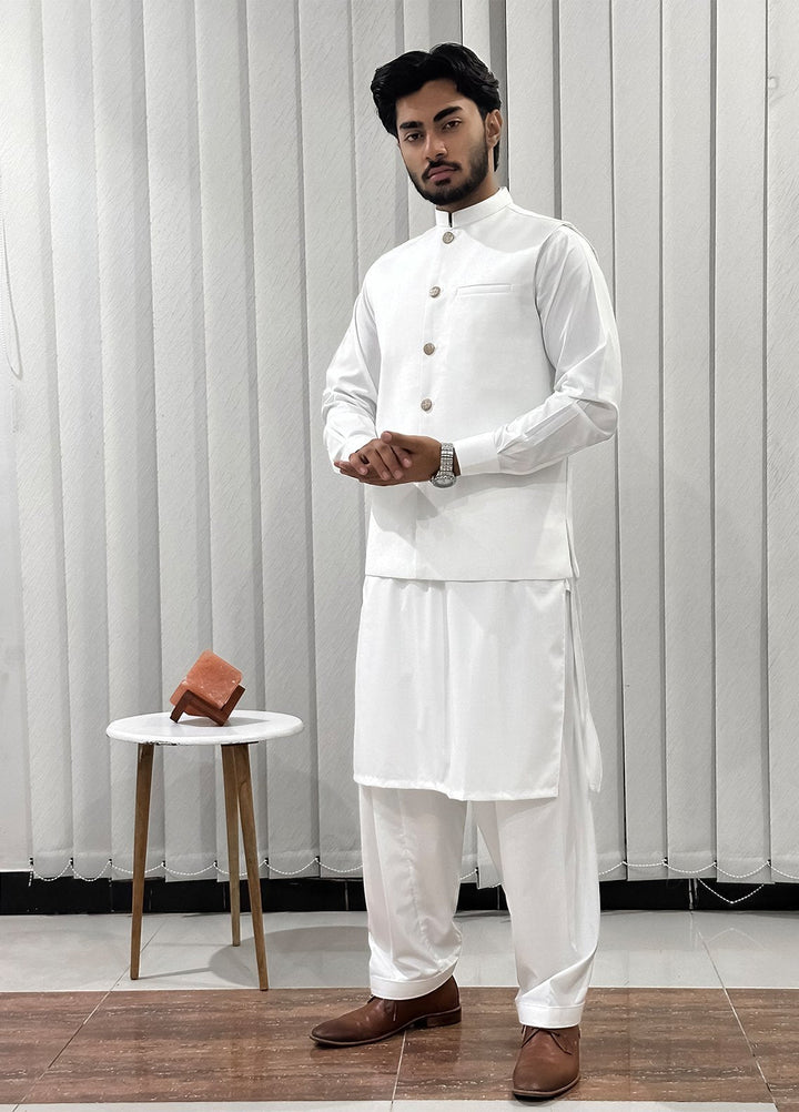 Off White Kurta Shalwar with Waistcoat