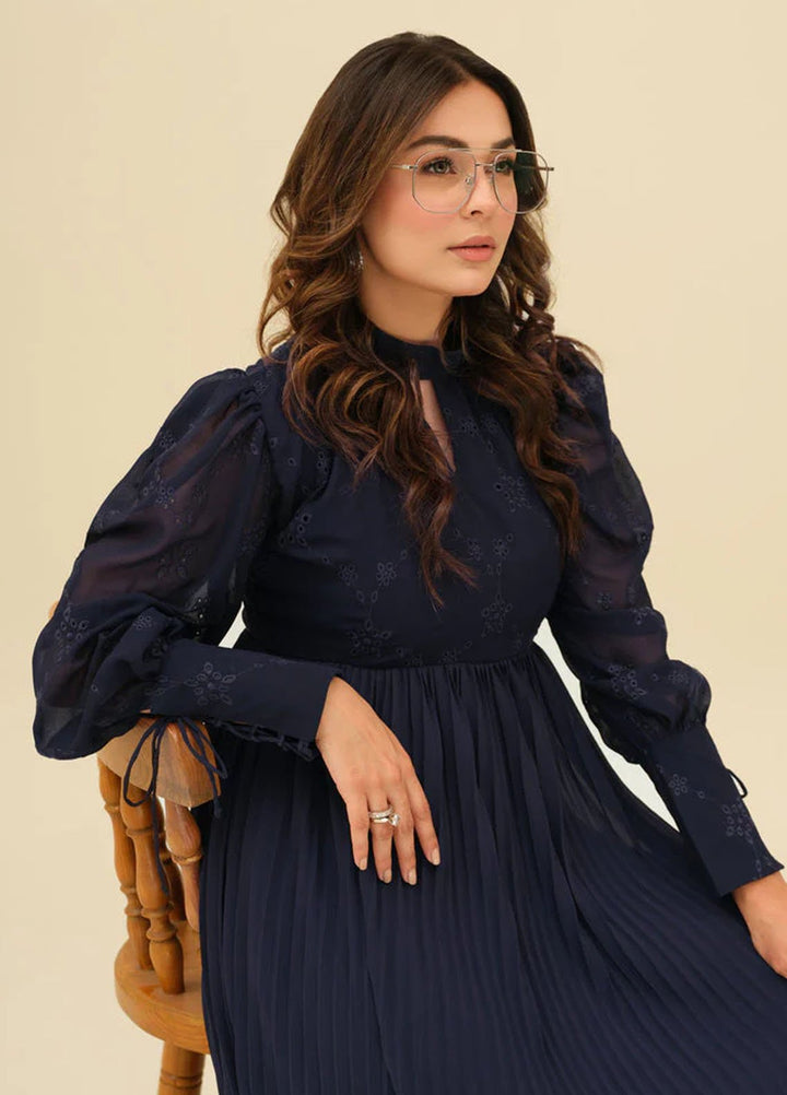 Old Money by Apricocia Pret Embroidered Chiffon 1 Piece Suit Sapphire