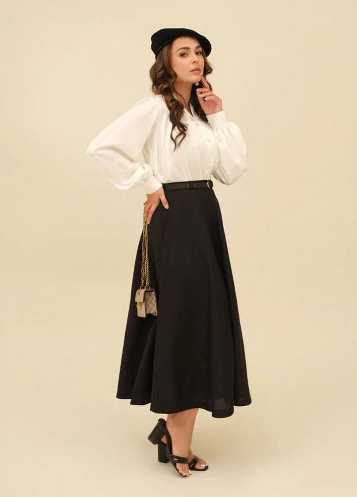 Old Money by Apricocia Pret Solid Georgette Skirt Black Hollyhock Skirt