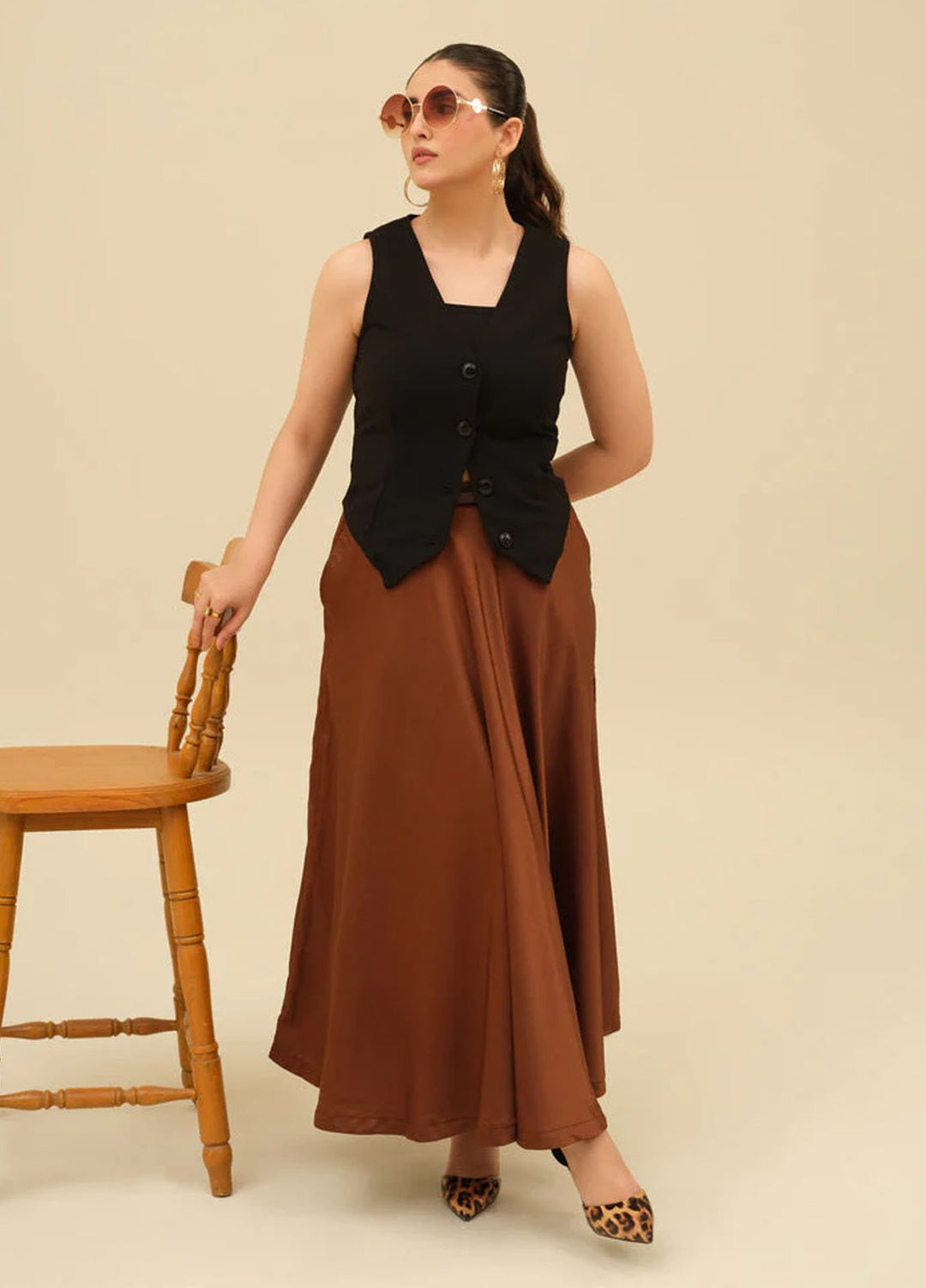 Old Money by Apricocia Pret Solid Silk Skirt Jasper Charm