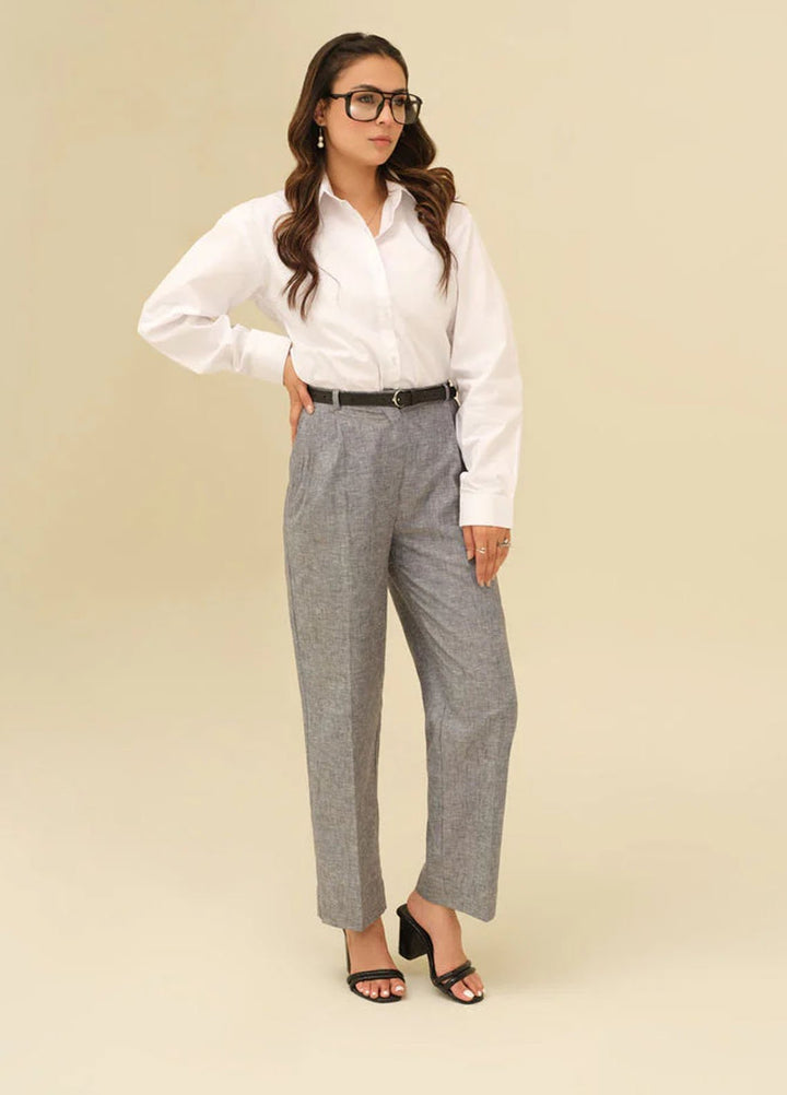 Old Money by Apricocia Pret Textured Chambray Pant Classic Straight Pants