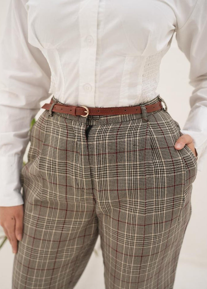 Old Money by Apricocia Pret Textured Cotton Pant Khaki Straight Pant