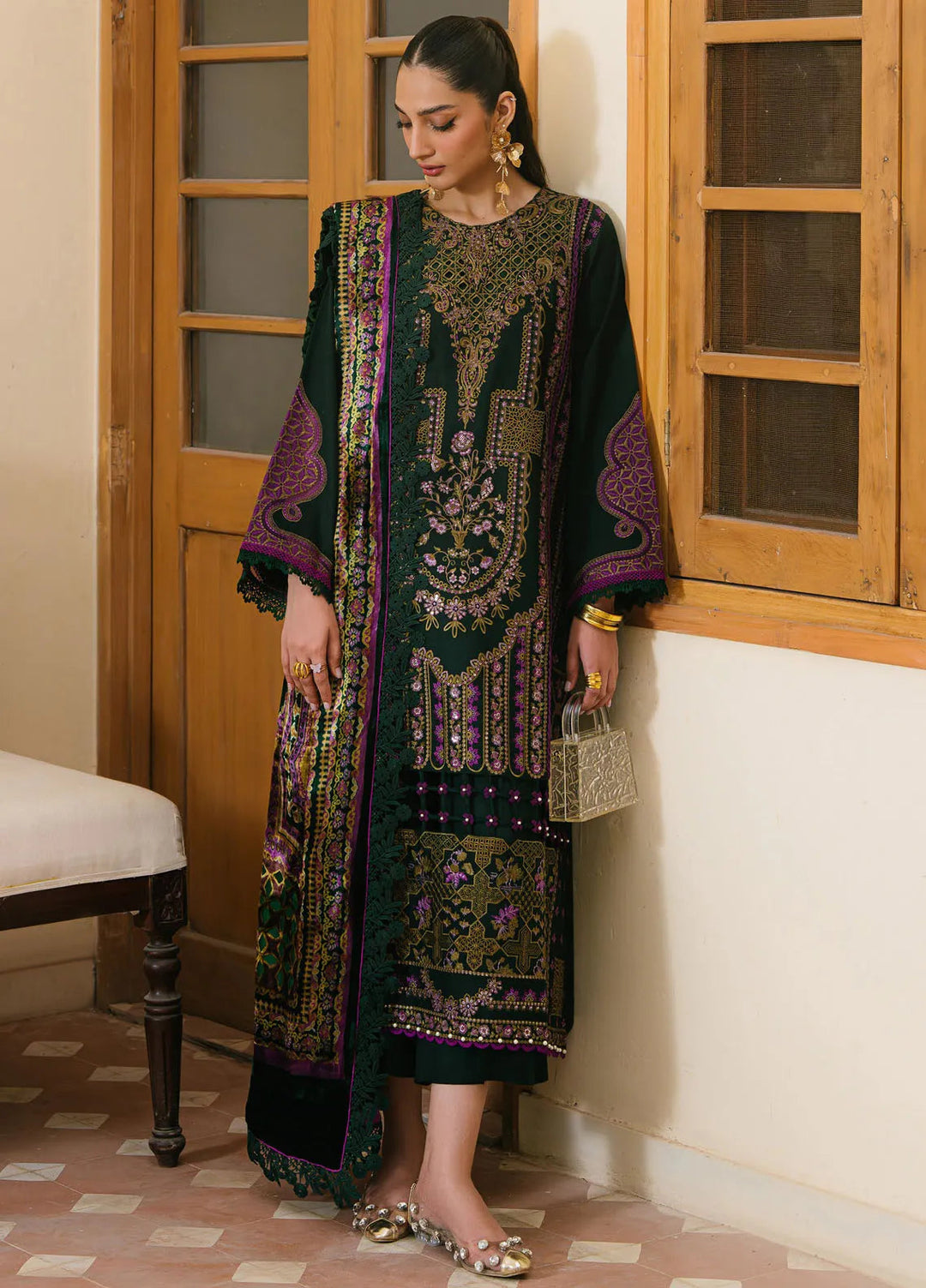 Olivia by Bin Ilyas Embroidered Kotrai Suit Unstitched 3 Piece BI24O 521 A - Winter Collection