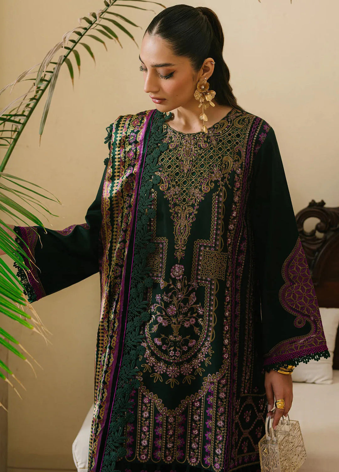 Olivia by Bin Ilyas Embroidered Kotrai Suit Unstitched 3 Piece BI24O 521 A - Winter Collection