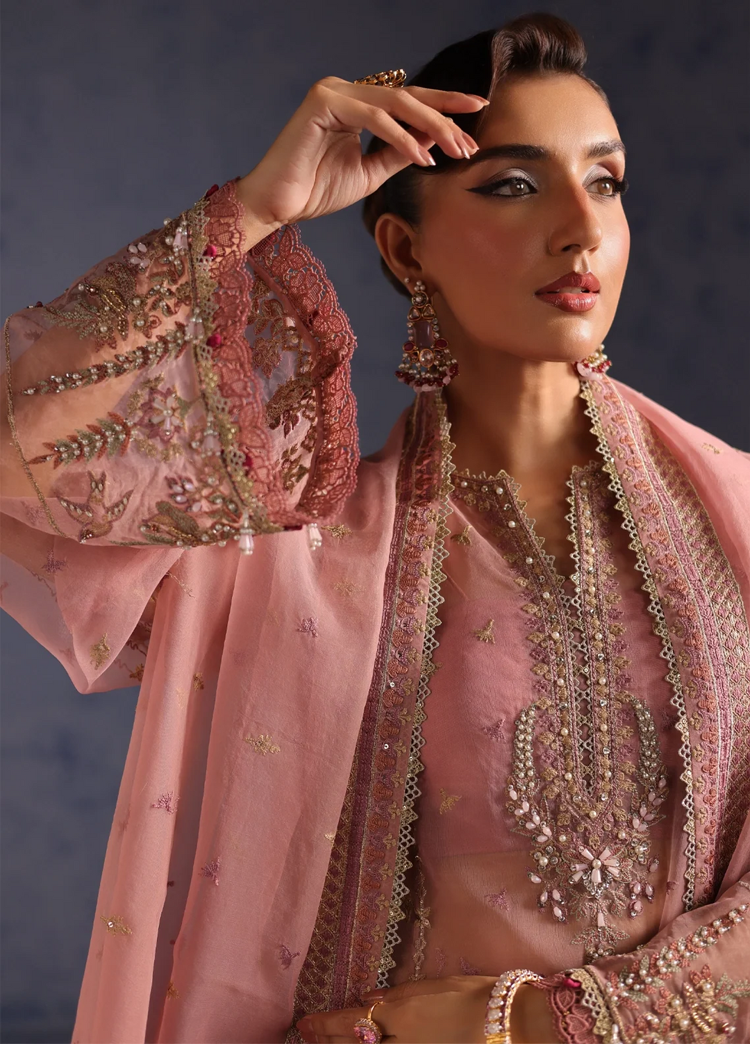Amoris by Imran Ramzan Embroidered Organza 3 Piece Suit Ombre de Rose - Wedding Collection