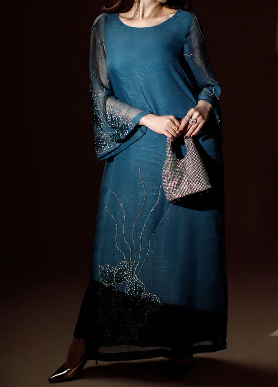 Ombrella Pret Embroidered Khaadi Net 2 piece Blooming Flower