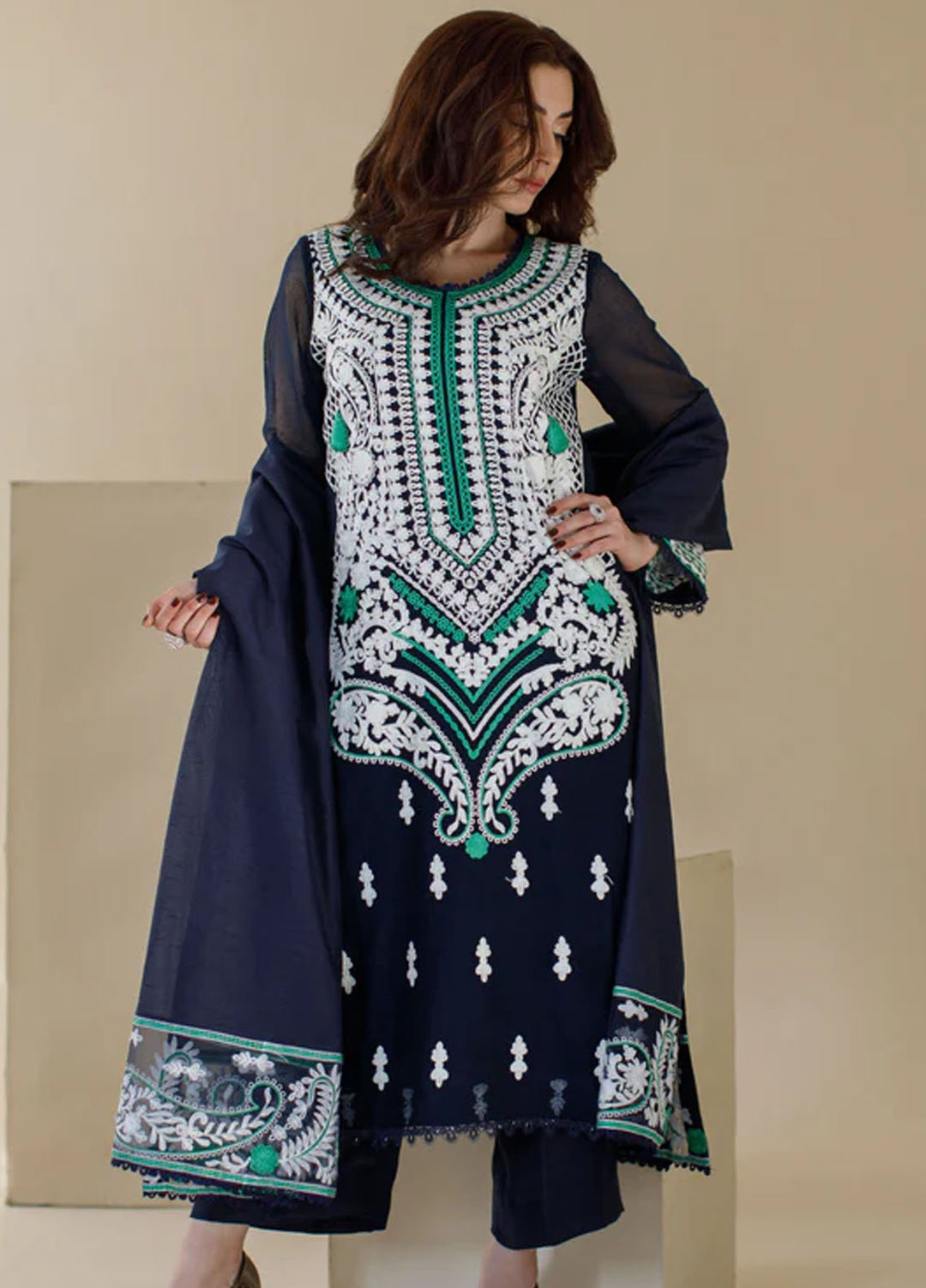 Ombrella Pret Embroidered Khaadi Net 3 Piece Ethnic