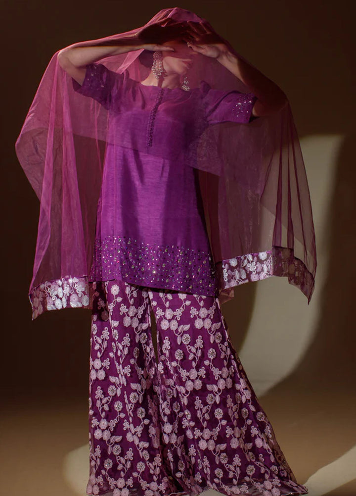 Ombrella Pret Embroidered Korean Raw Silk 3 Piece Pallete Of Purple