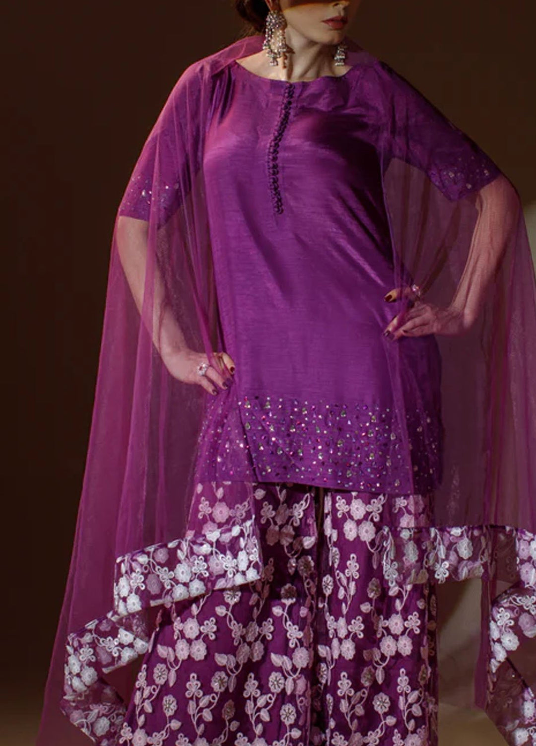 Ombrella Pret Embroidered Korean Raw Silk 3 Piece Pallete Of Purple