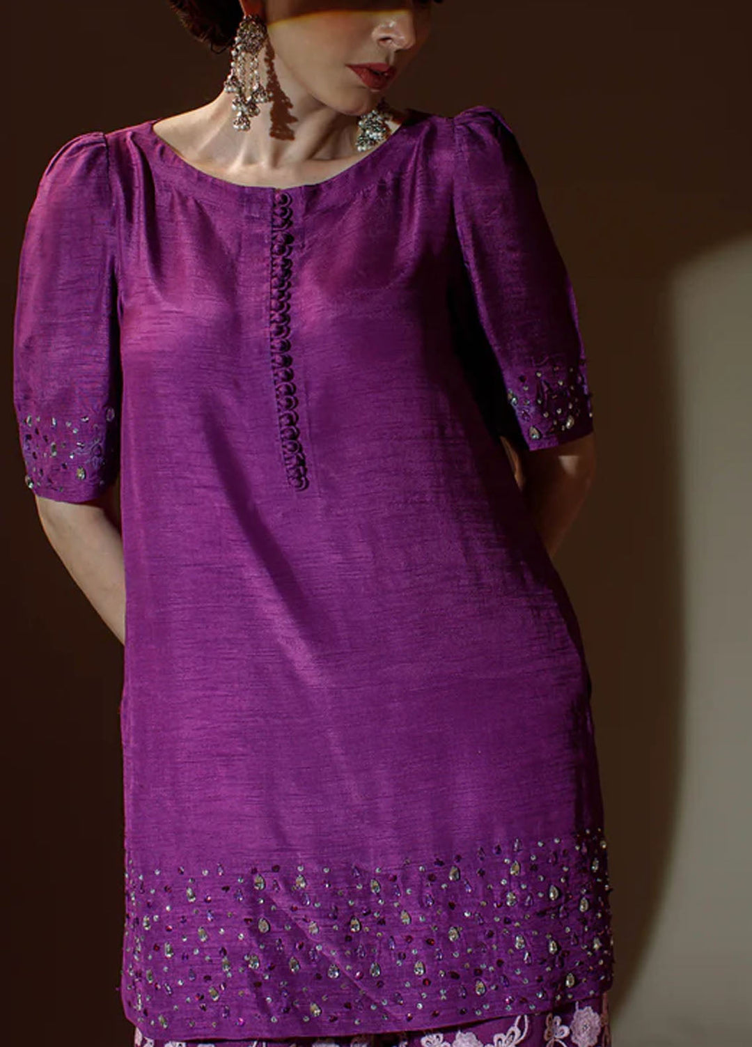 Ombrella Pret Embroidered Korean Raw Silk 3 Piece Pallete Of Purple