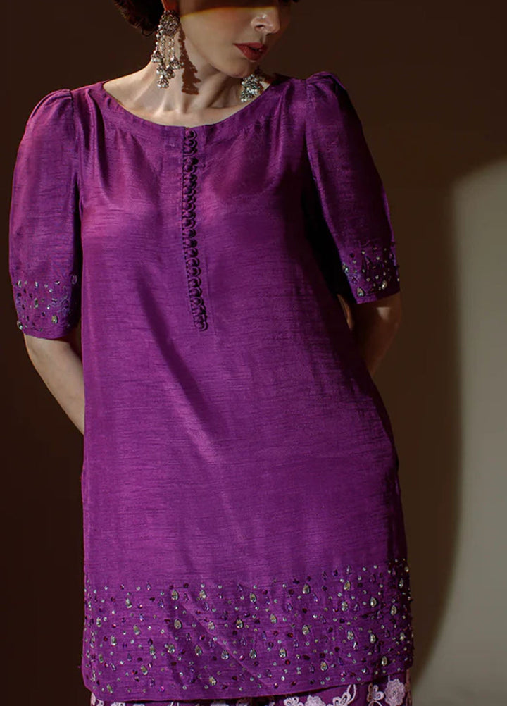 Ombrella Pret Embroidered Korean Raw Silk 3 Piece Pallete Of Purple