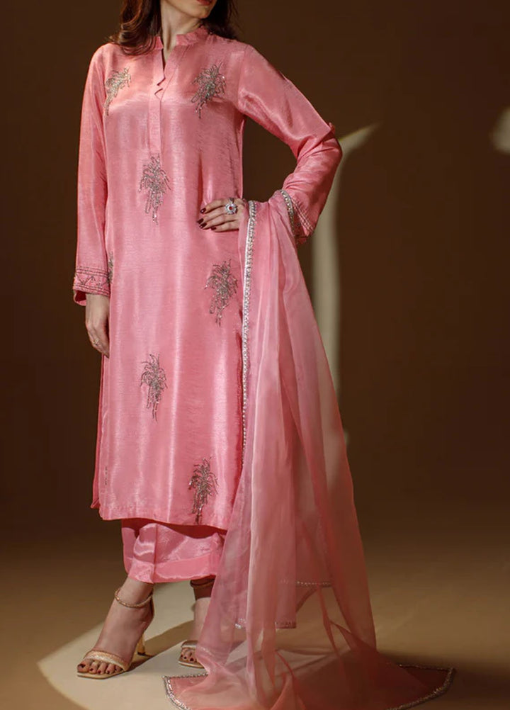 Ombrella Pret Embroidered Korean Raw Silk 3 Piece Pink Flair