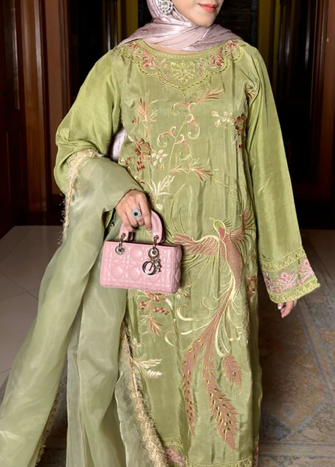 Ombrella Pret Embroidered Korean Raw Silk 3 piece Verdant Blossom