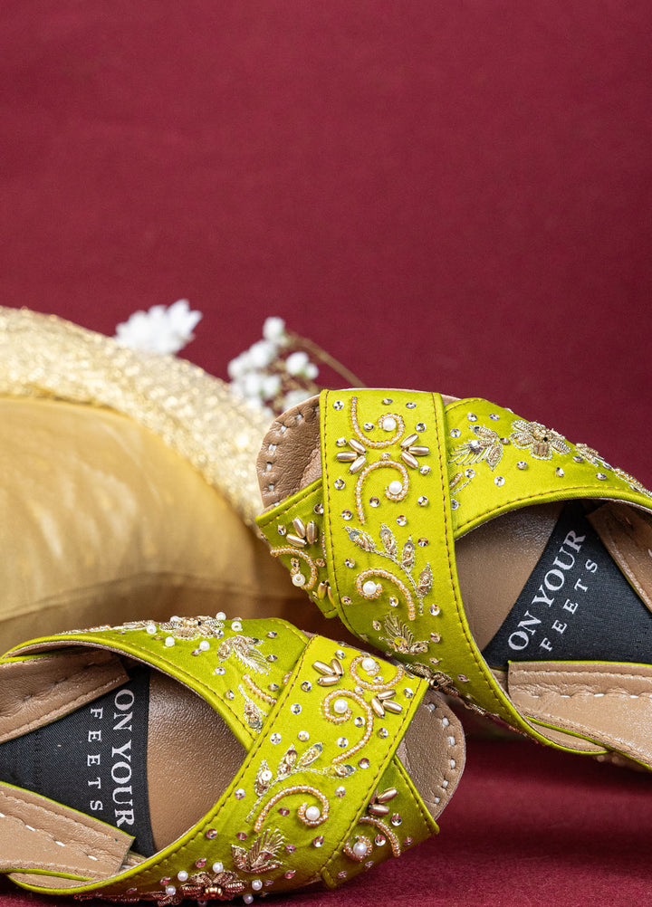 On Your Feets Embroidery Women Peshawari Khussa EPK1002 Lime Green