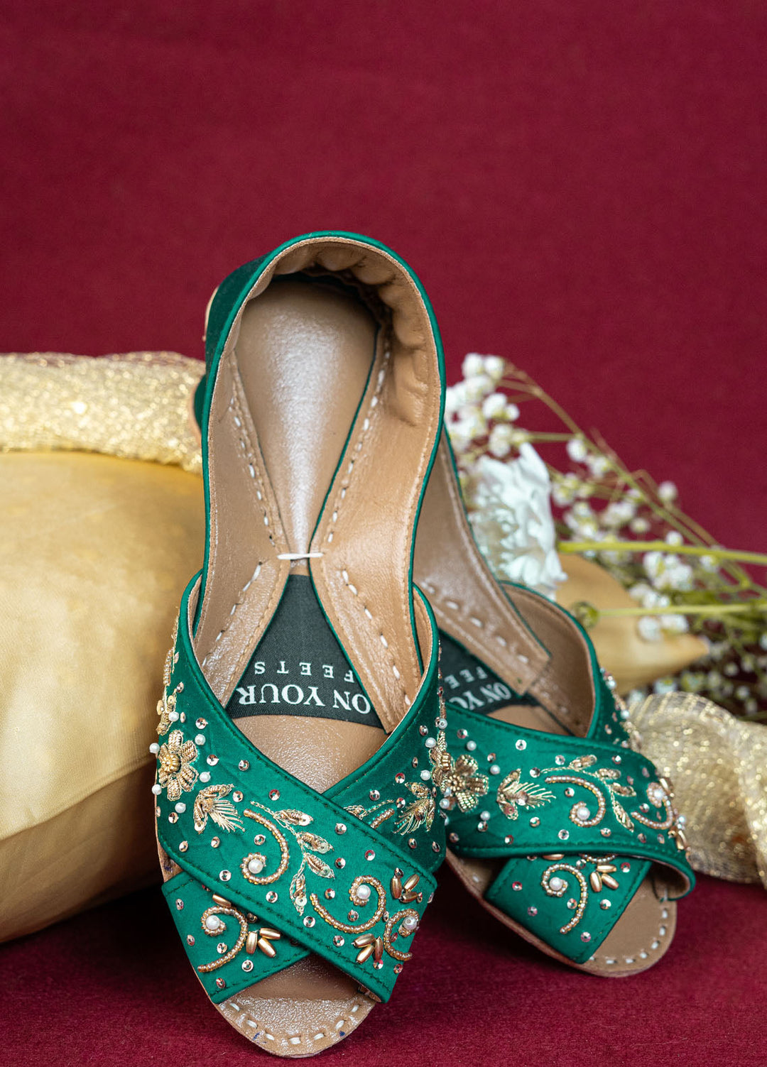 On Your Feets Embroidery Women Peshawari Khussa EPK1003 Elegant Green