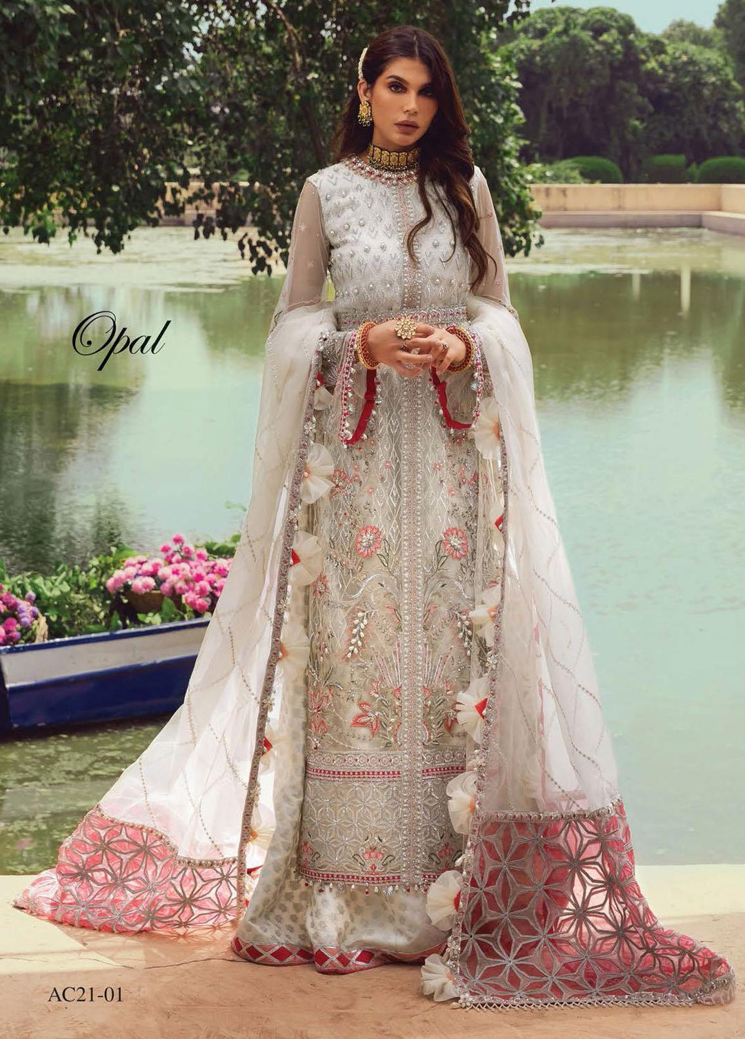 Opulence By Anaya Embroidered Net Suits Unstitched 3 Piece AKC21O AC21-01 Opal - Luxury Collection