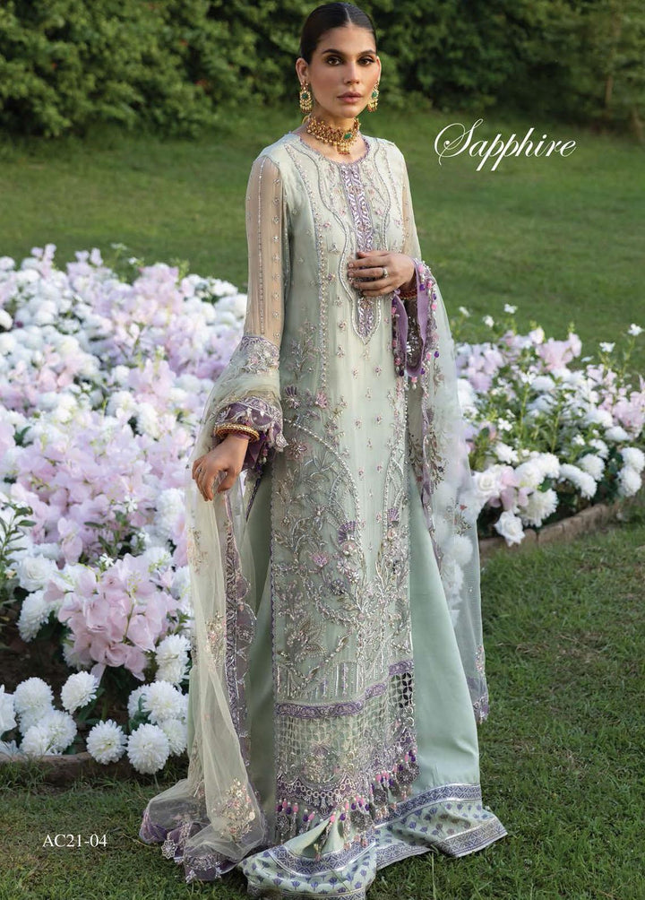 Opulence By Anaya Embroidered Chiffon Suits Unstitched 3 Piece AKC21O AC21-04 Sapphire - Luxury Collection
