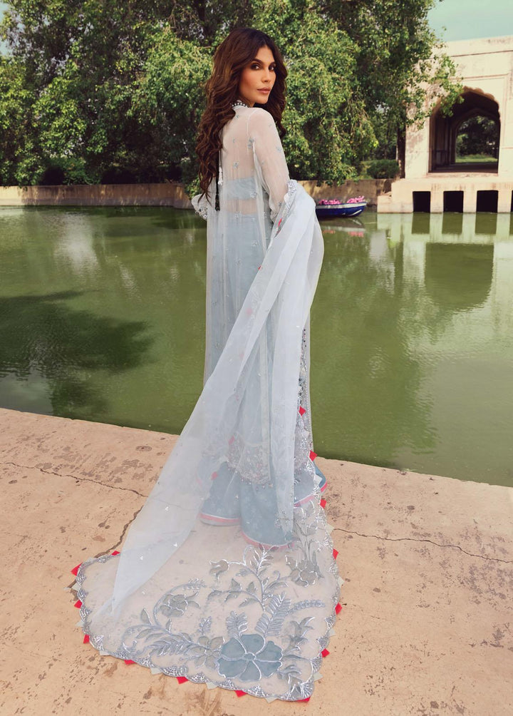 Minor Defect - Opulence By Anaya Embroidered Chiffon Suits Unstitched 3 Piece AKC21O AC21-05 Aqua - Luxury Collection