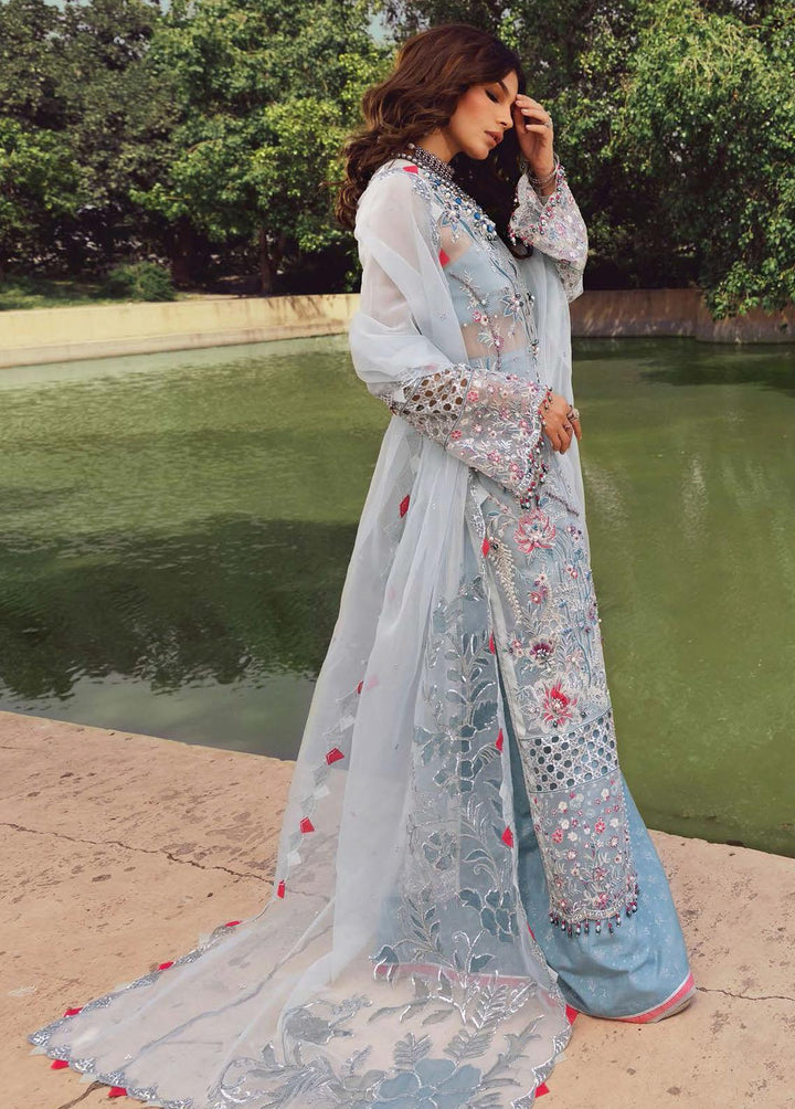 Minor Defect - Opulence By Anaya Embroidered Chiffon Suits Unstitched 3 Piece AKC21O AC21-05 Aqua - Luxury Collection