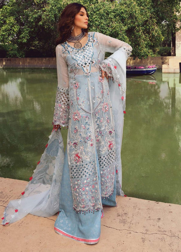Minor Defect - Opulence By Anaya Embroidered Chiffon Suits Unstitched 3 Piece AKC21O AC21-05 Aqua - Luxury Collection