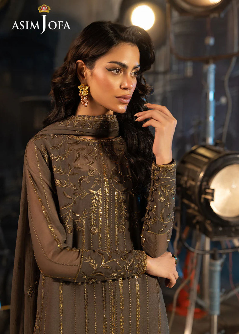 Opulence by Asim Jofa Embroidered Chiffon Suits Unstitched 3 Piece AJ25OF AJFO-09-UNS - Festive Collection