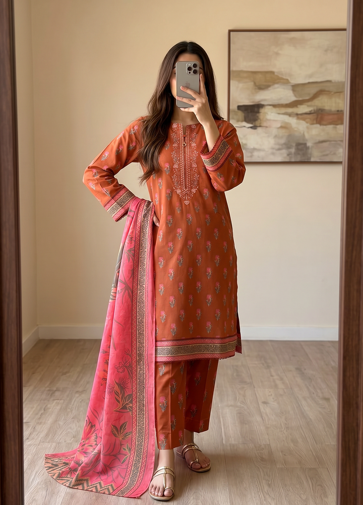 Elegant by HZ Textiles Unstitched Embroidered Lawn 3 Piece Suit EC-1056 Festive Collection