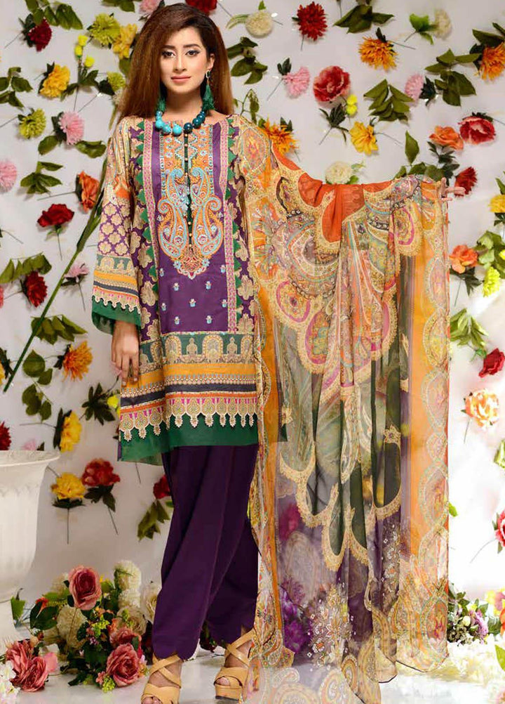 Orchid by Zebaish Embroidered Lawn Suits Unstitched 3 Piece ZSH21O 04 ARUBA BLUE - Summer Collection