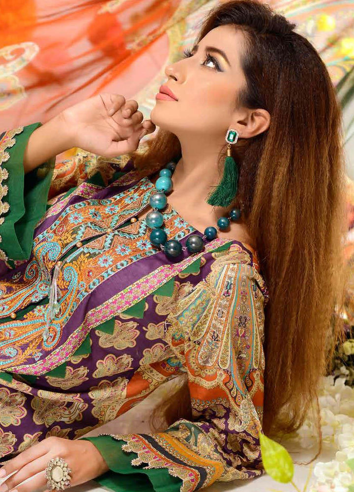 Orchid by Zebaish Embroidered Lawn Suits Unstitched 3 Piece ZSH21O 04 ARUBA BLUE - Summer Collection