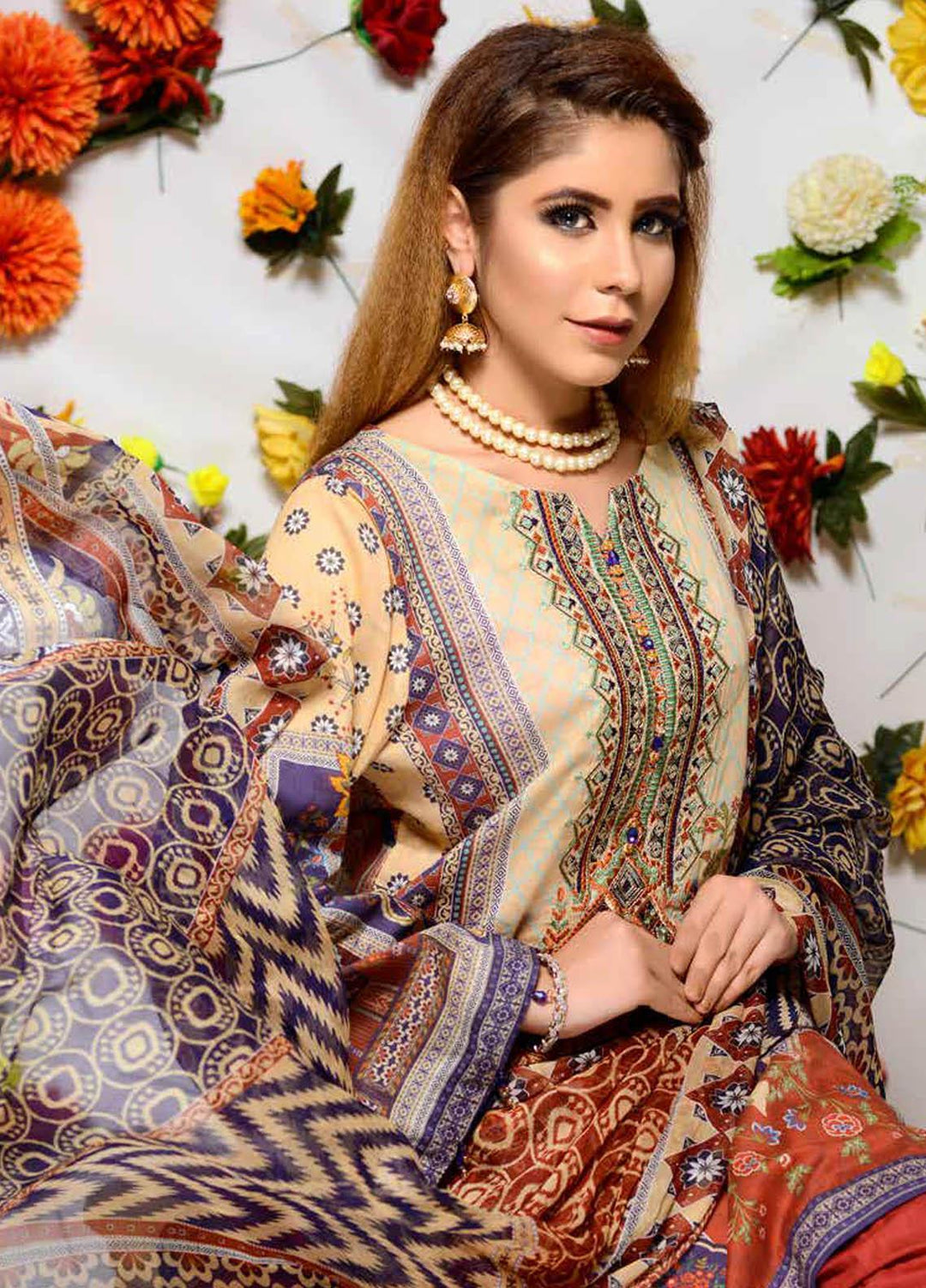 Orchid by Zebaish Embroidered Lawn Suits Unstitched 3 Piece ZSH21O 05 IKAT CHARM - Summer Collection