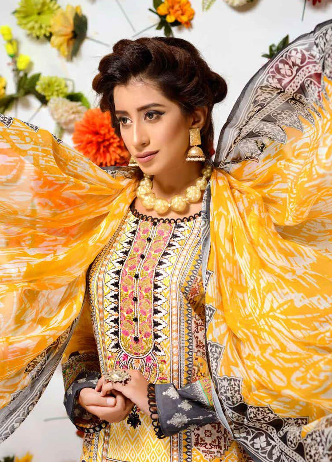 Orchid by Zebaish Embroidered Lawn Suits Unstitched 3 Piece ZSH21O 06 NEON MELON - Summer Collection