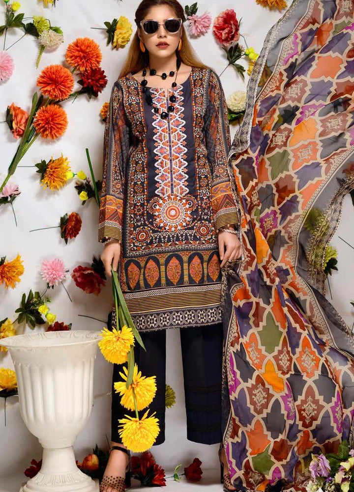 Orchid by Zebaish Embroidered Lawn Suits Unstitched 3 Piece ZSH21O 10 DARK NIGHT - Summer Collection