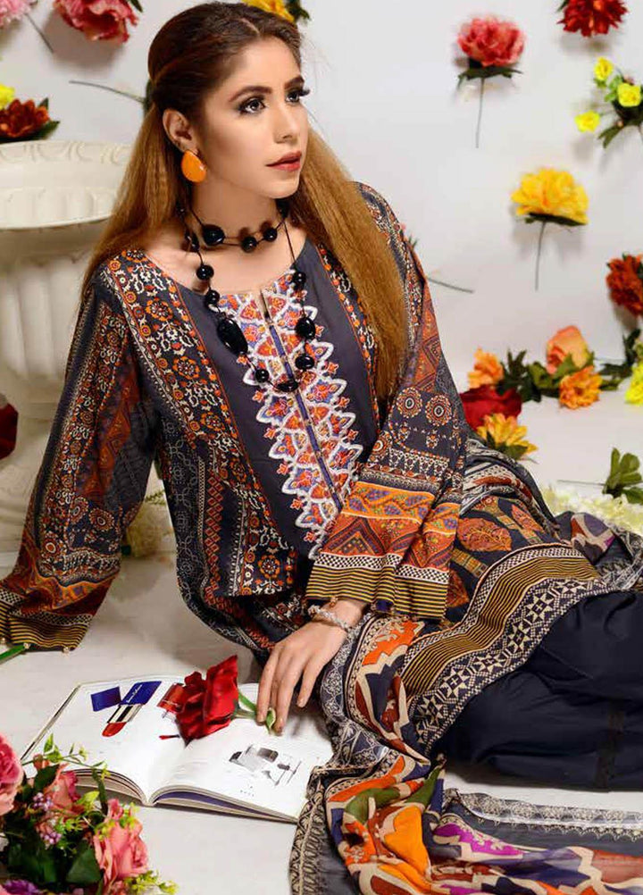 Orchid by Zebaish Embroidered Lawn Suits Unstitched 3 Piece ZSH21O 10 DARK NIGHT - Summer Collection