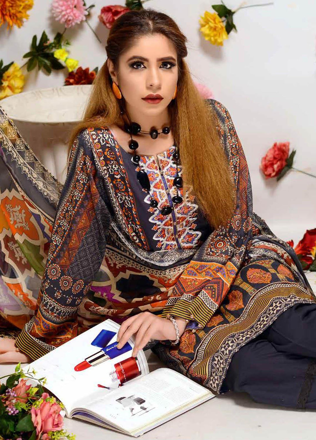 Orchid by Zebaish Embroidered Lawn Suits Unstitched 3 Piece ZSH21O 10 DARK NIGHT - Summer Collection