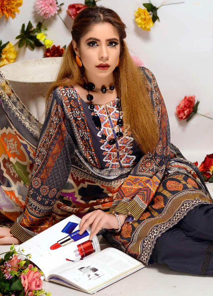 Orchid by Zebaish Embroidered Lawn Suits Unstitched 3 Piece ZSH21O 10 DARK NIGHT - Summer Collection