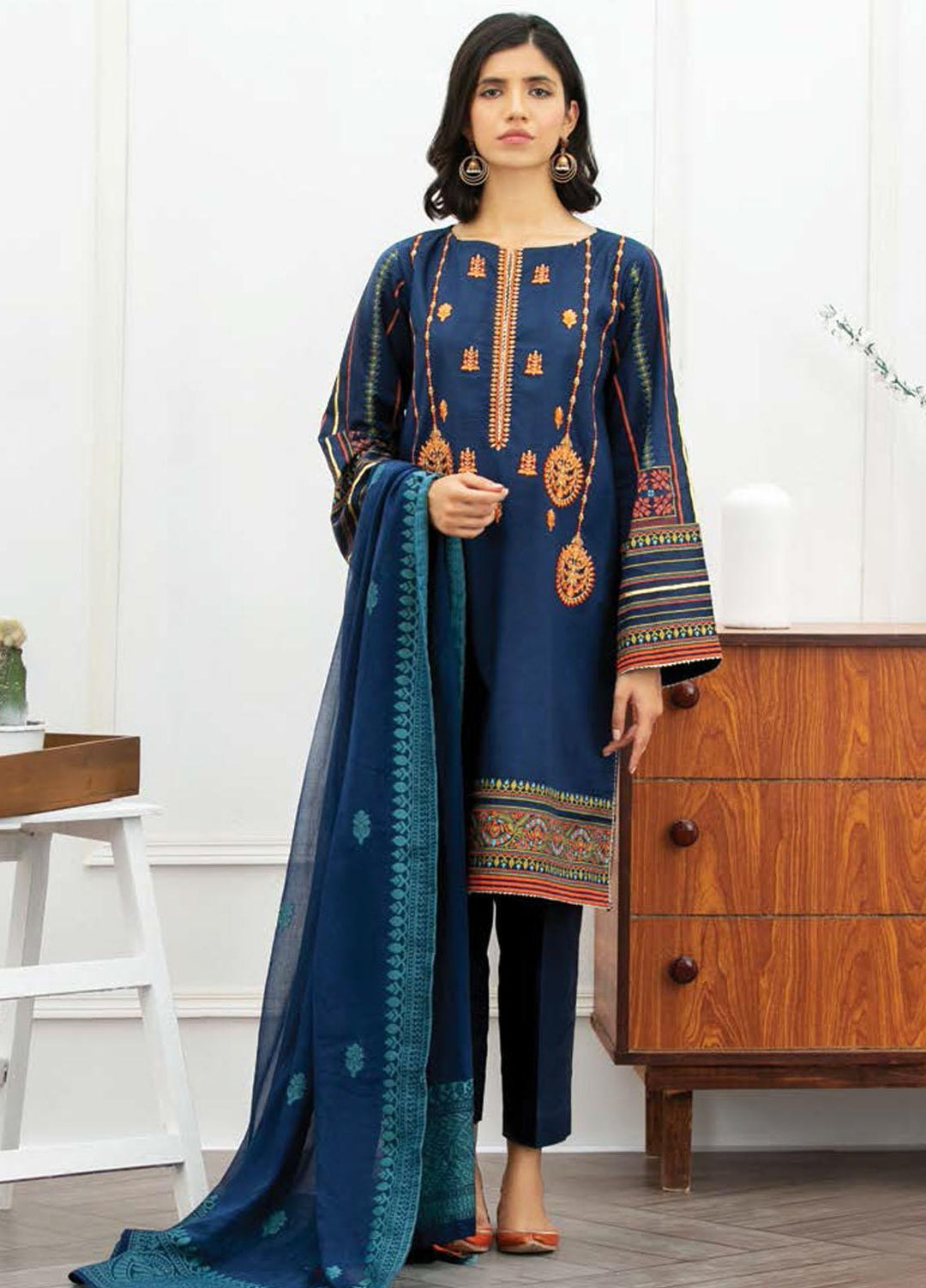 Ayeleen By Orient Textile Embroidered Lawn Suits Unstitched 3 Piece OT21A 180 ( BLUE ) - Summer Collection
