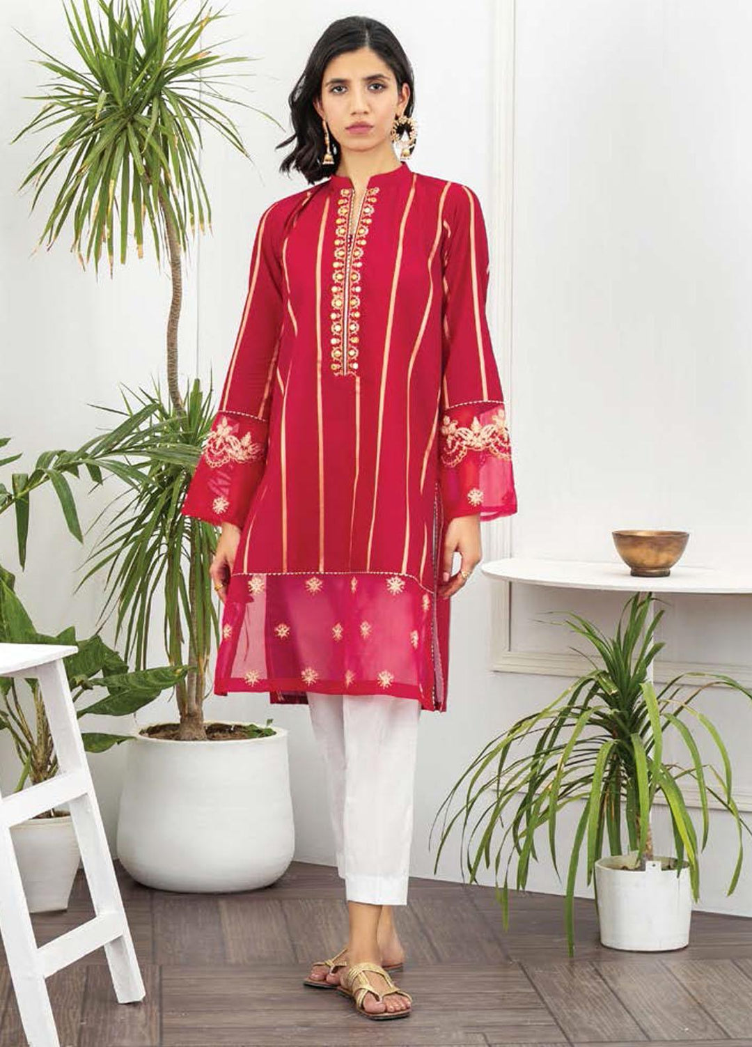 Ayeleen By Orient Textile Embroidered Missouri  Unstitched Kurties OT21A 184 ( RED ) - Summer Collection