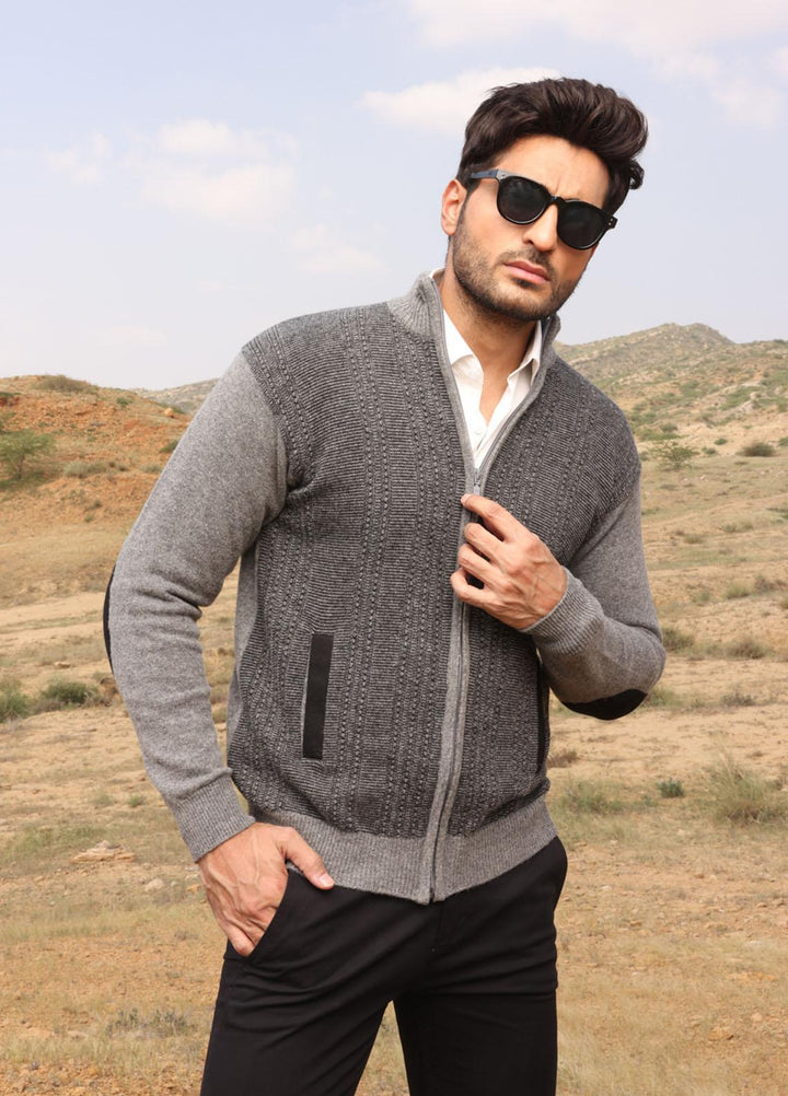 Oxford Woolen Full Sleeves Men Sweaters -  602 F-S ZIP GRAY MIX