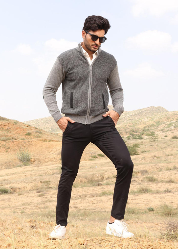 Oxford Woolen Full Sleeves Men Sweaters -  602 F-S ZIP GRAY MIX