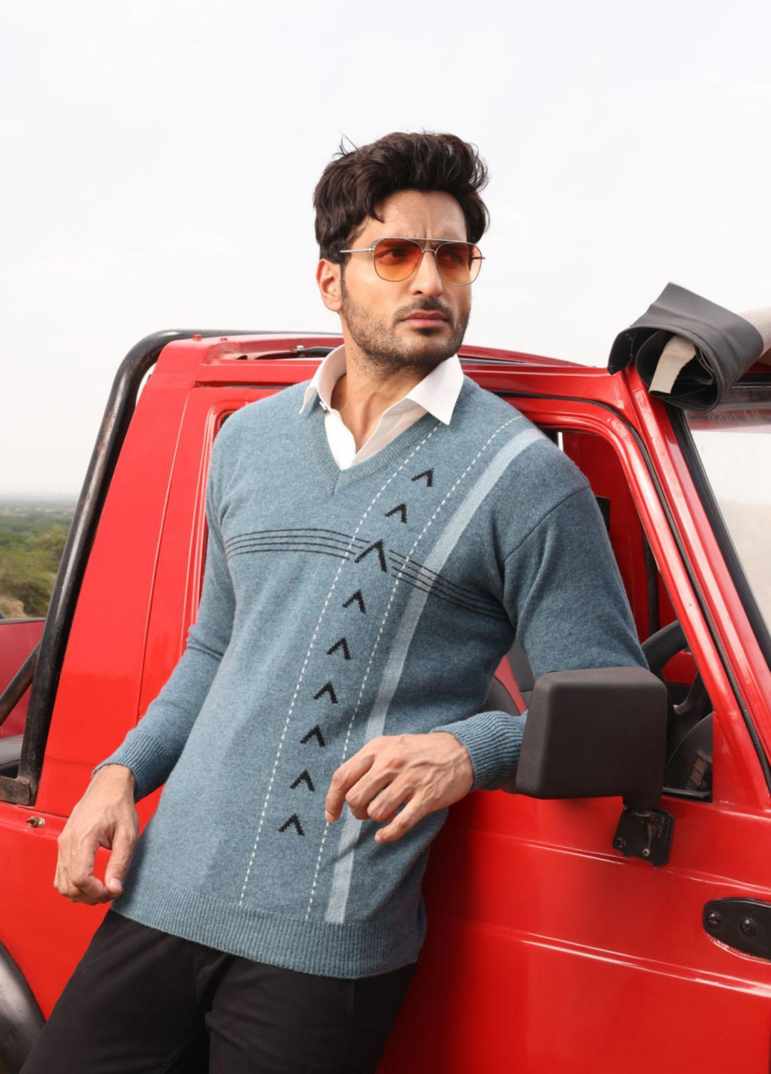 Oxford Woolen Full Sleeves Sweaters for Men -  613 PULLOVER L OLIVE